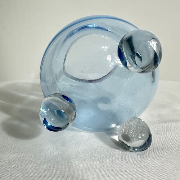 Vintage Tiffin Glass Swedish Optic Copen Blue  3 Feet Ball Vase - Picture 3 of 8